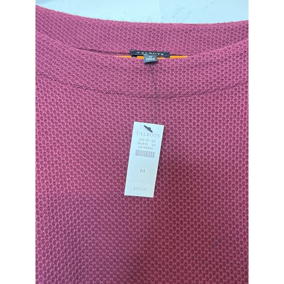 Talbots Knit Bateau Neck Dress Waffle Knit Long‎ Sleeve Red Burgundy Cotton M - Picture 6 of 8